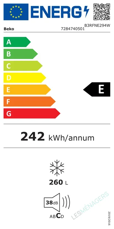 Étiquette énergie — Beko B3RFNE294W