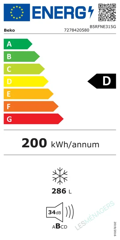 Étiquette énergie — Beko B5RFNE31