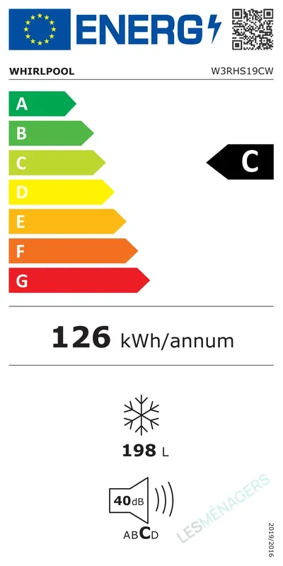 Étiquette énergie — Whirlpool W3RHS19CW