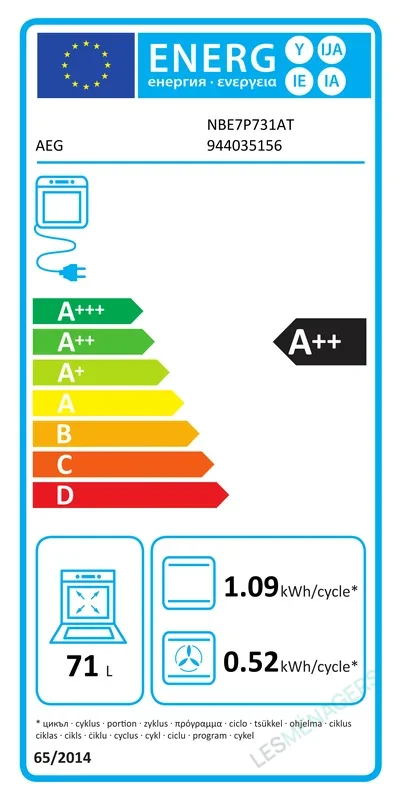 Étiquette énergie — AEG NBE7P731AT
