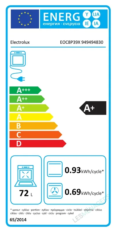 Étiquette énergie — Electrolux EOC8P39X
