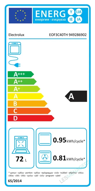 Étiquette énergie — Electrolux EOF3C40TH
