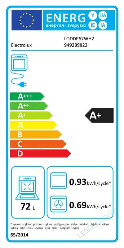 Étiquette énergie — Electrolux LODDP67WH2