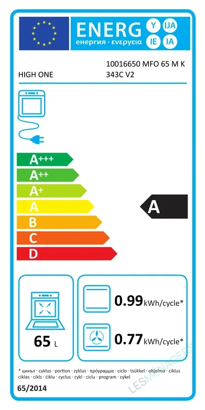 Étiquette énergie — HIGH ONE MFO 65 M K 343C V2
