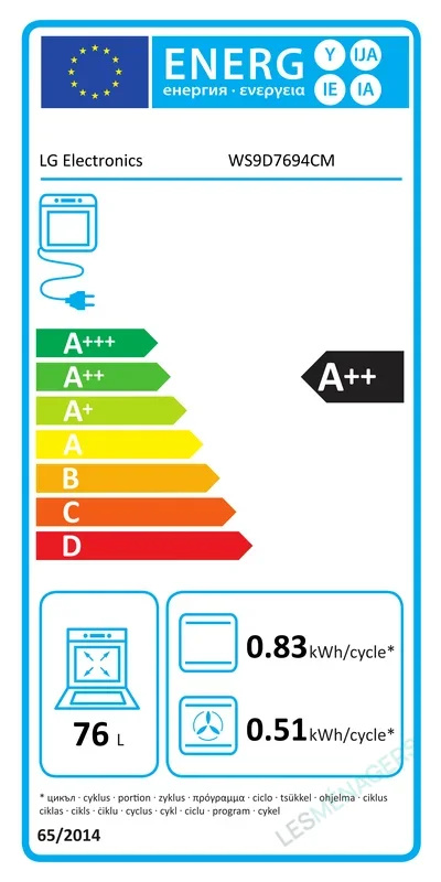 Étiquette énergie — LG WS9D7694CM