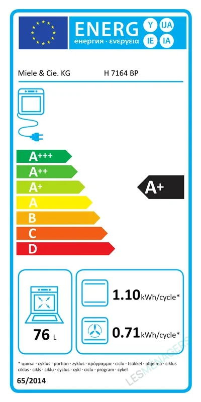 Étiquette énergie — Miele H7161BP