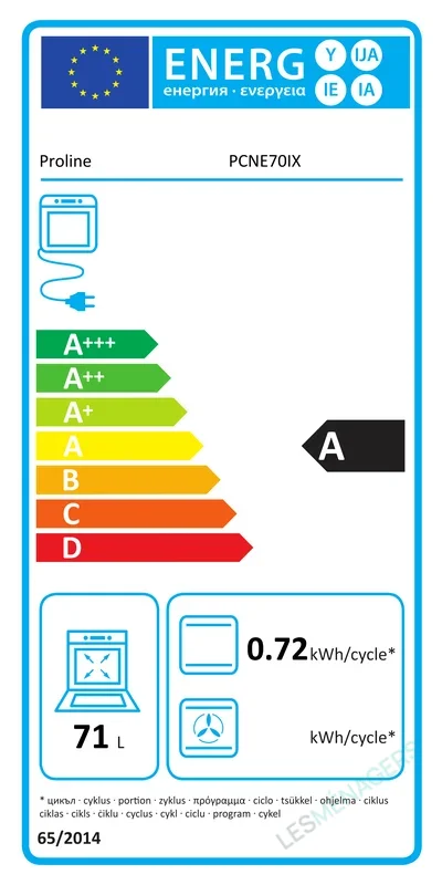 Étiquette énergie — PROLINE PCNE70IX