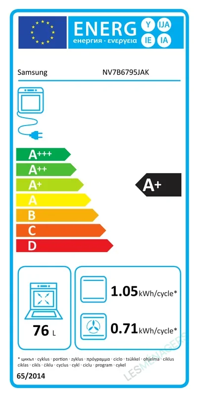 Étiquette énergie — Samsung NV7B6795JAK