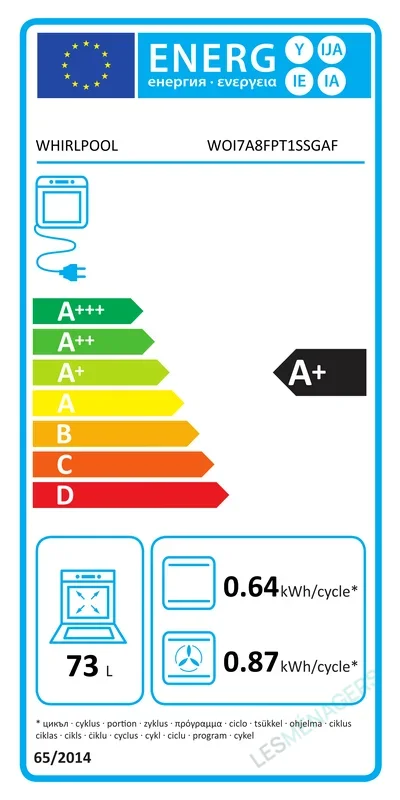 Étiquette énergie — Whirlpool WOI7A8FPT1SSGAF