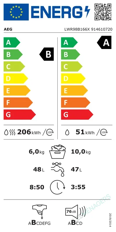 Étiquette énergie — AEG LWR98B166X