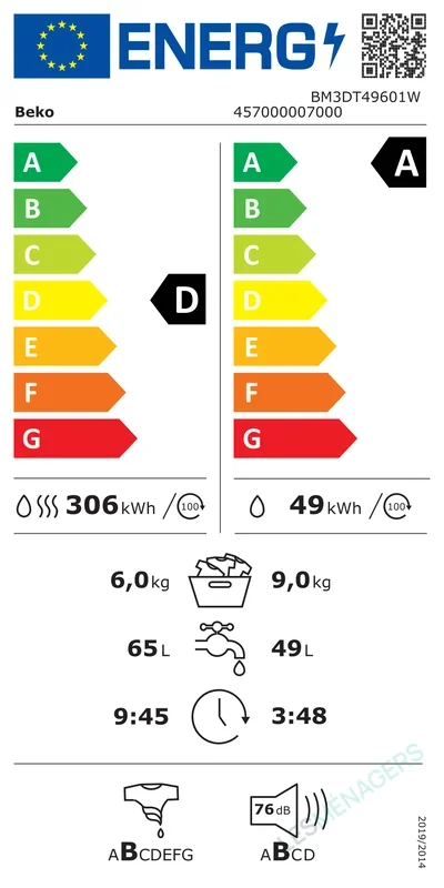 Étiquette énergie — Beko BM3DT49601W