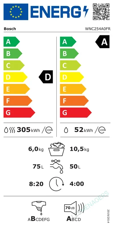 Étiquette énergie — Bosch WNC254A0FR