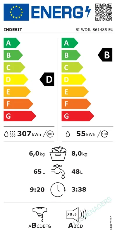Étiquette énergie — Indesit BIWDIL861485EU