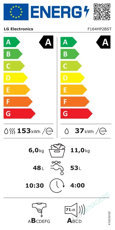 Étiquette énergie — LG F164HP2BST