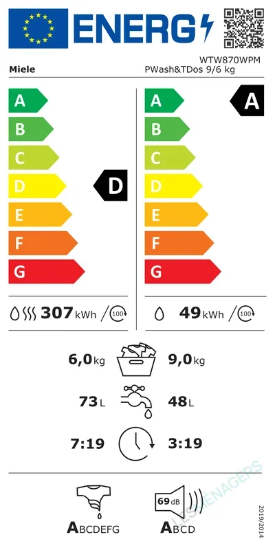 Étiquette énergie — Miele WTW 870 WPM