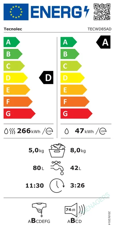 Étiquette énergie — TECNOLEC TECWD85AD