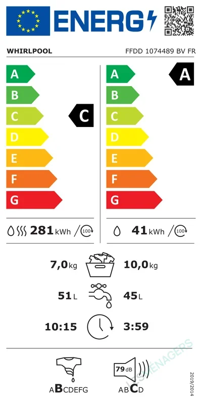 Étiquette énergie — Whirlpool FFDD1074489BVFR