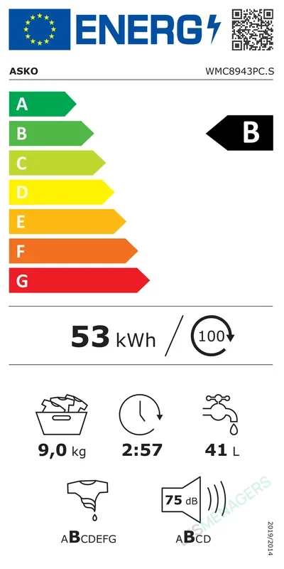 Étiquette énergie — Asko WMC8943PC.S