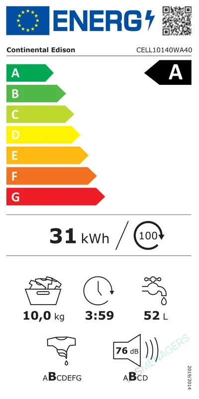Étiquette énergie — Continental Edison CELL10140WA40