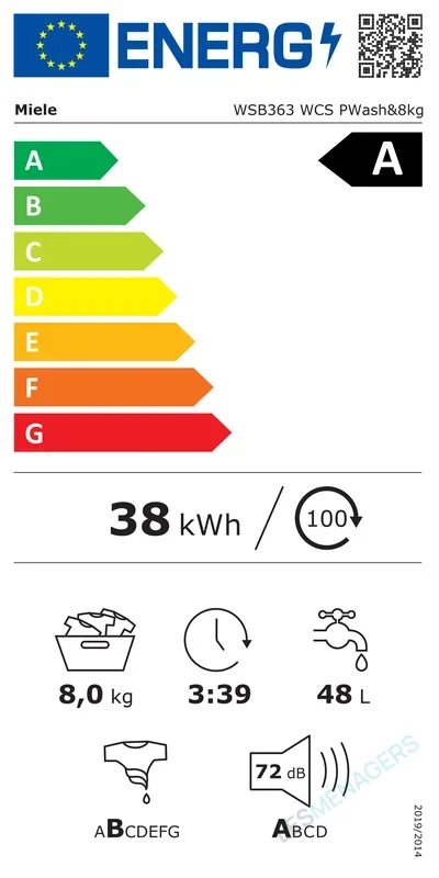 Étiquette énergie — Miele WSB363 WCS PWASH&8KG
