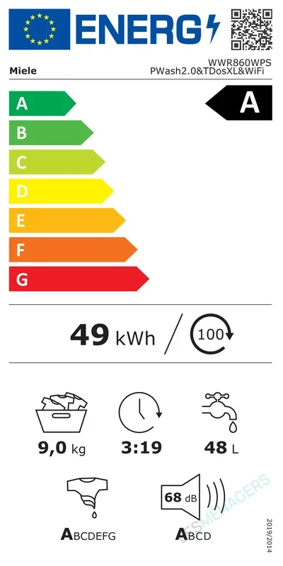 Étiquette énergie — Miele WWR860WPS PWASH2.0&TDOSXL&WIFI