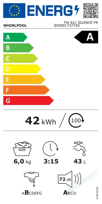 Étiquette énergie — Whirlpool TW621SILENCEFR