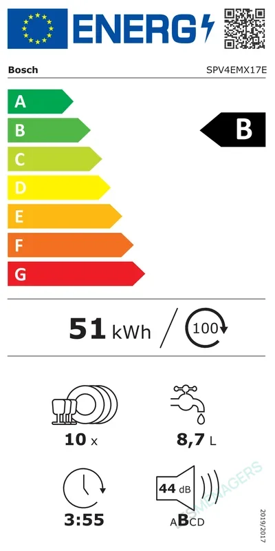Étiquette énergie — Bosch SPV4EMX17E