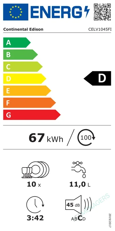 Étiquette énergie — Continental Edison CELV1045FI
