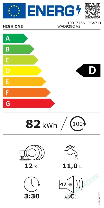 Étiquette énergie — HIGH ONE 12S47 D WAD929C V2