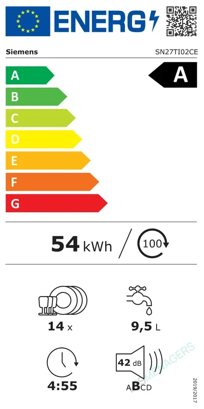 Étiquette énergie — Siemens SN27TI02CE