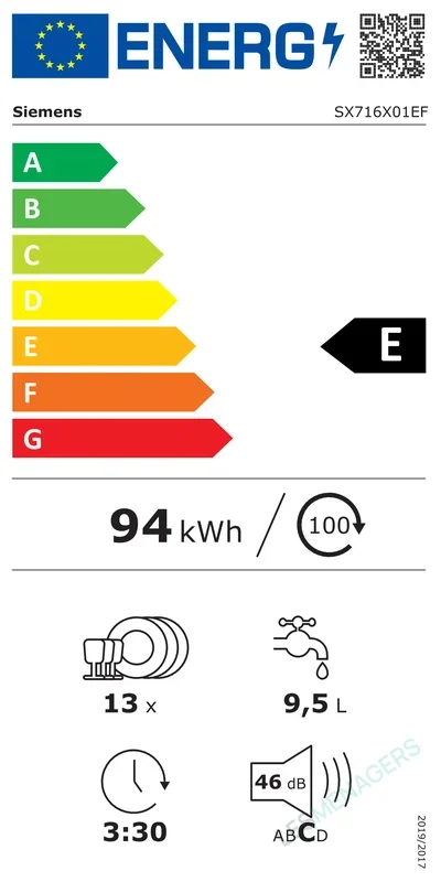 Étiquette énergie — Siemens SX716X01EF