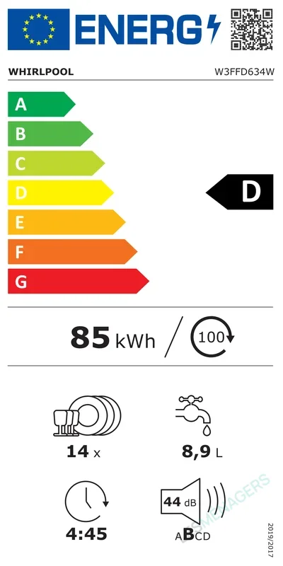 Étiquette énergie — Whirlpool W3FFD634W