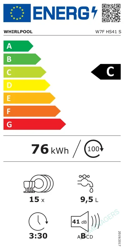 Étiquette énergie — Whirlpool W7FHS41S