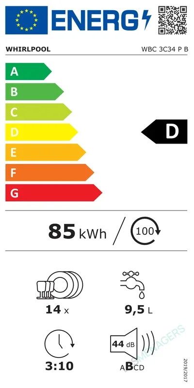 Étiquette énergie — Whirlpool WBC3C34PB