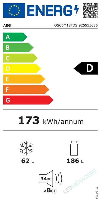 Étiquette énergie — AEG OSC6M18FDS