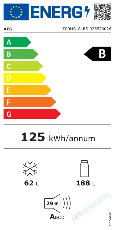 Étiquette énergie — AEG TC9MS181BS