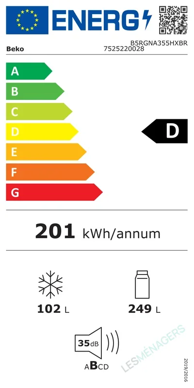 Étiquette énergie — Beko B5RGNA355HXB