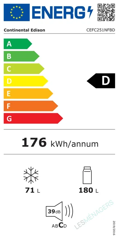 Étiquette énergie — Continental Edison CEFC251NFBD