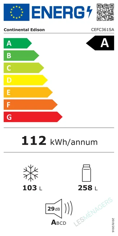 Étiquette énergie — Continental Edison CEFC361SA