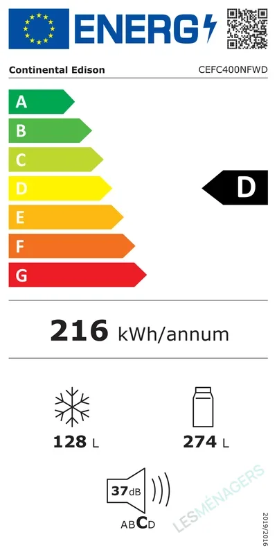 Étiquette énergie — Continental Edison CEFC400NFWD