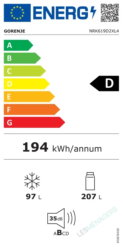 Étiquette énergie — Gorenje NRK619D2XL4