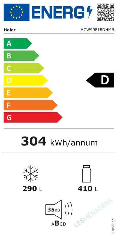 Étiquette énergie — Haier HCW99F18DHMB