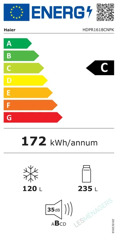 Étiquette énergie — Haier HDPR1618CNPK