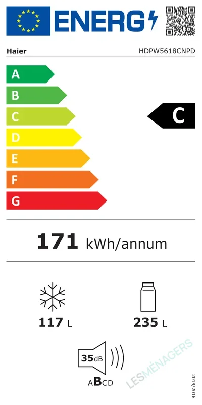 Étiquette énergie — Haier HDPW5618CNPD