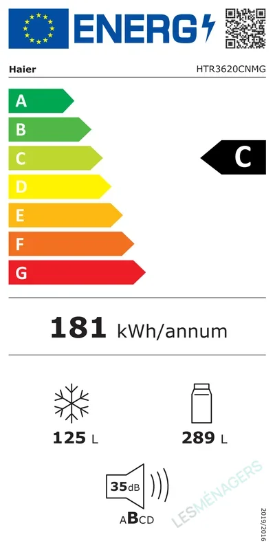 Étiquette énergie — Haier HTR3620CNMG