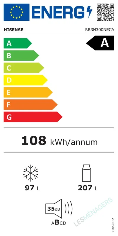 Étiquette énergie — Hisense RB3N300NECA