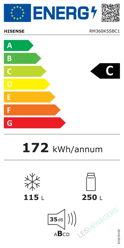 Étiquette énergie — Hisense RM360K5SBC1