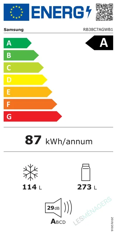 Étiquette énergie — Samsung RB38C672CWW/EF