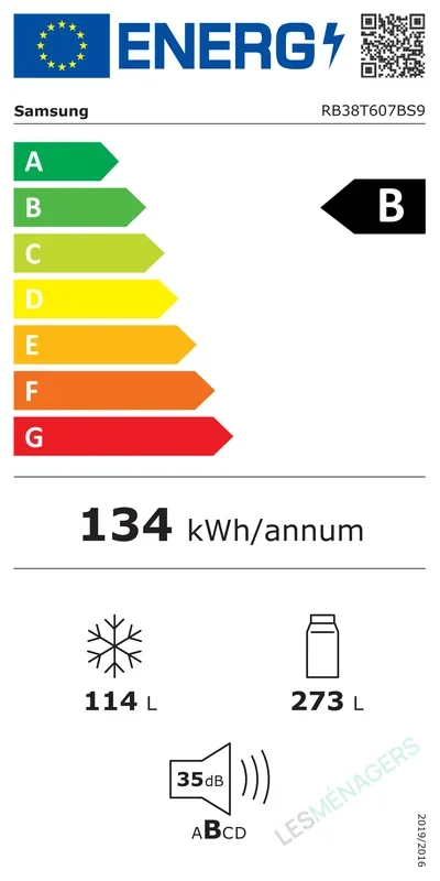 Étiquette énergie — Samsung RB38T607BS9