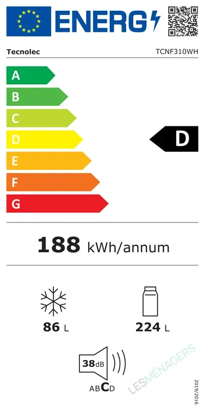 Étiquette énergie — TECNOLEC TCNF310WH